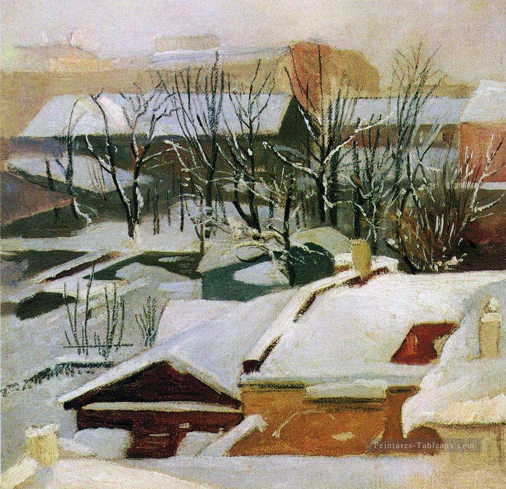 toits de ville dans la neige d’hiver Ivan Ivanovitch Peintures à l'huile